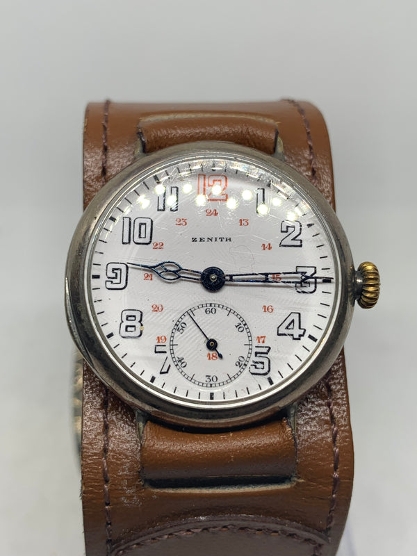 Zenith Pilot 1913 WW1 39mm Cal. 15″– Vintage Swiss MILITARY Hand Wind Trench Watch Porcelain Dial