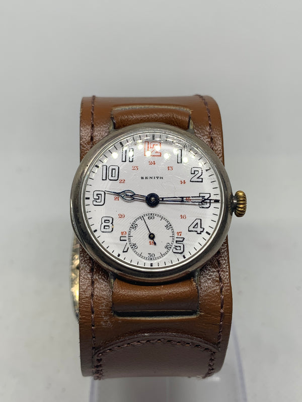 Zenith Pilot 1913 WW1 39mm Cal. 15″– Vintage Swiss MILITARY Hand Wind Trench Watch Porcelain Dial