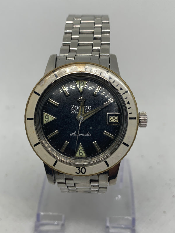 Zodiac Sea Wolf 1960s Automatic Watch Bakelite Bezel S.S. Original Bracelet