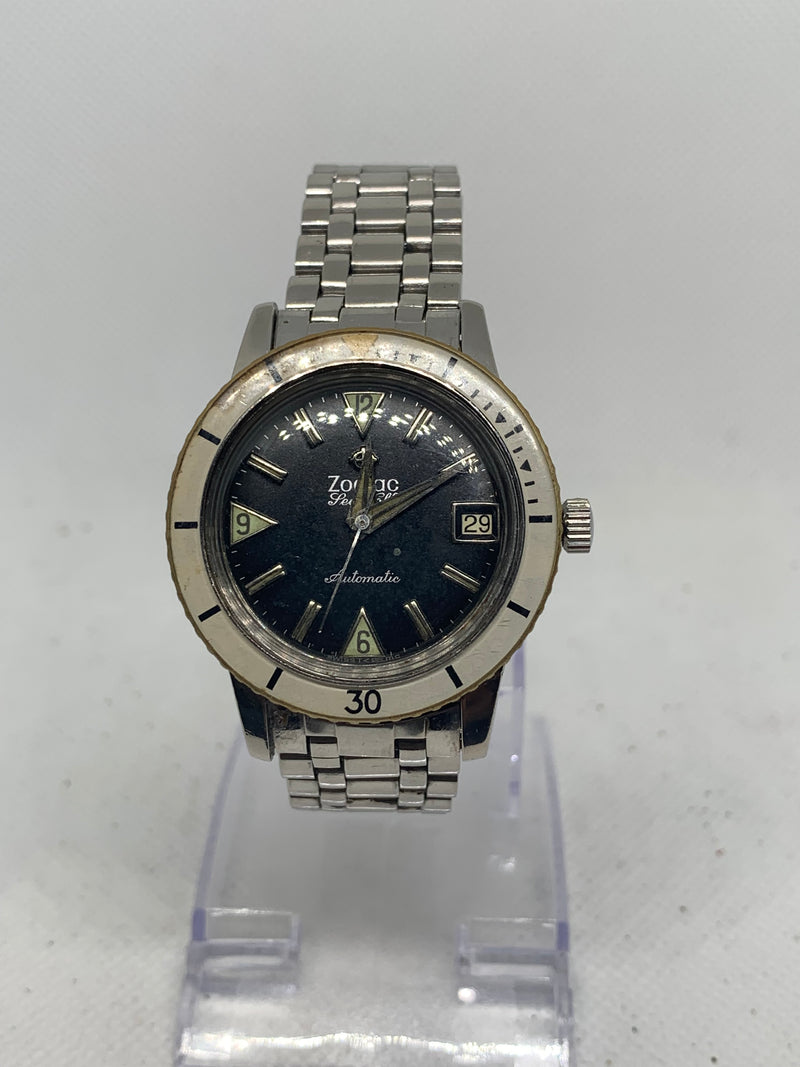 Zodiac Sea Wolf 1960s Automatic Watch Bakelite Bezel S.S. Original Bracelet