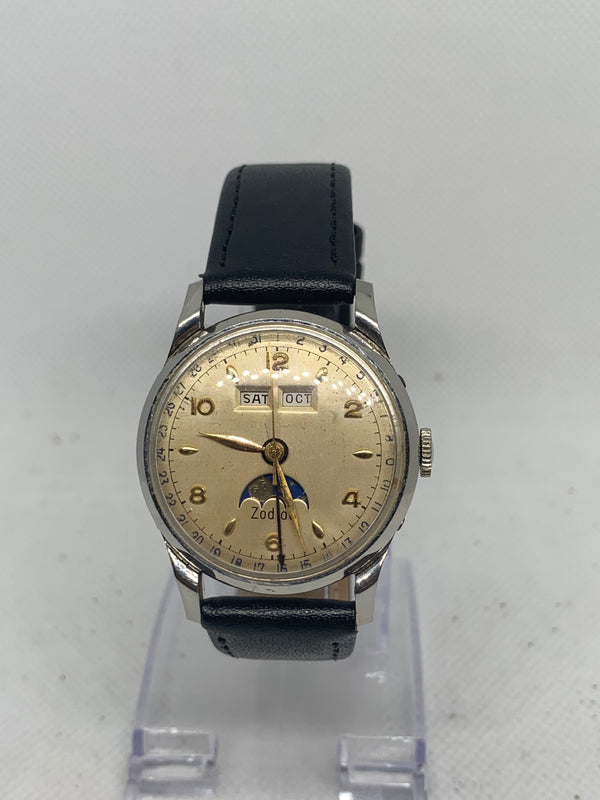 Zodiac 1960's Vintage Zodiac Ref. 742-908 Triple Date Calendar Moonphase in Satinless Steel