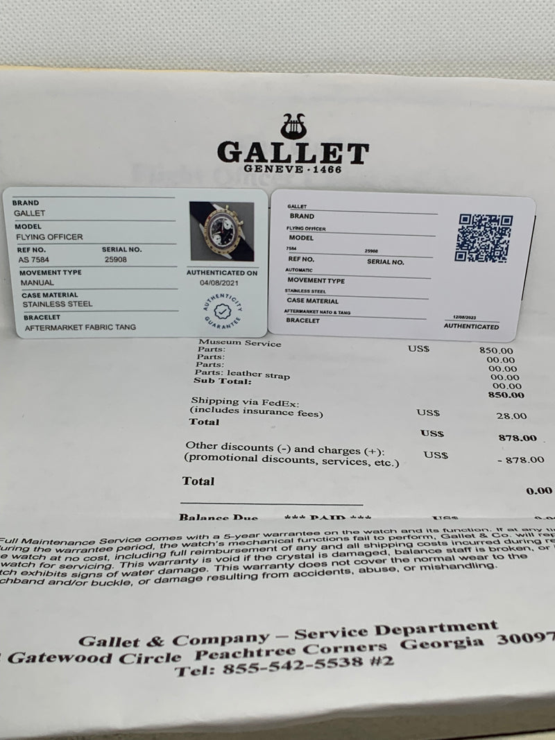 Gallet Chronograph Gallet Cronografo Flying officer Provenance AS7584