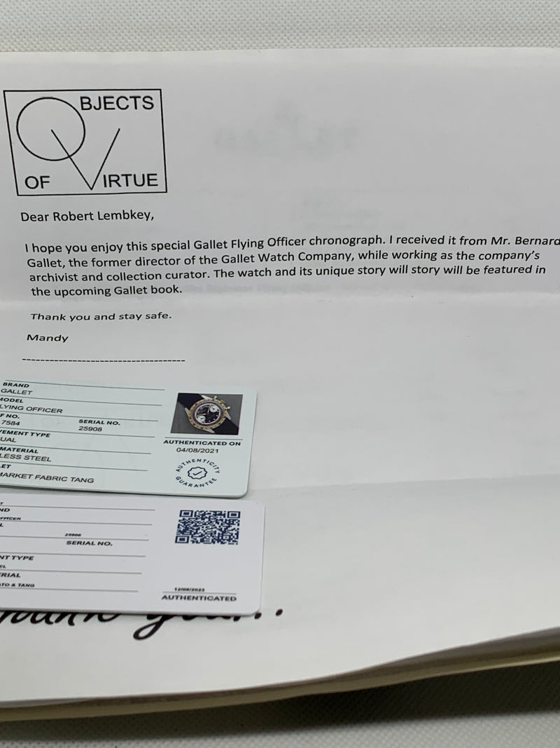 Gallet Chronograph Gallet Cronografo Flying officer Provenance AS7584