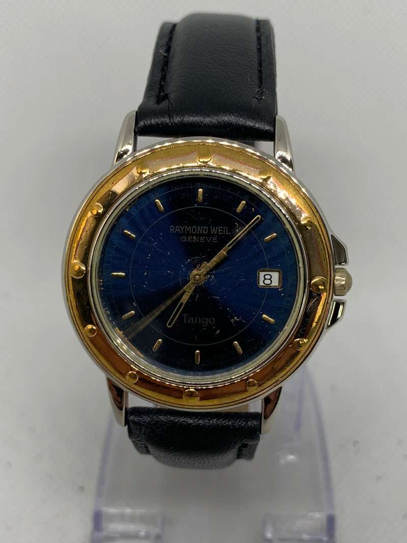 Raymond Weil Tango 5560 Men's 35mm Blue Dial Part 18k Gold Plated 5560-STP-50001