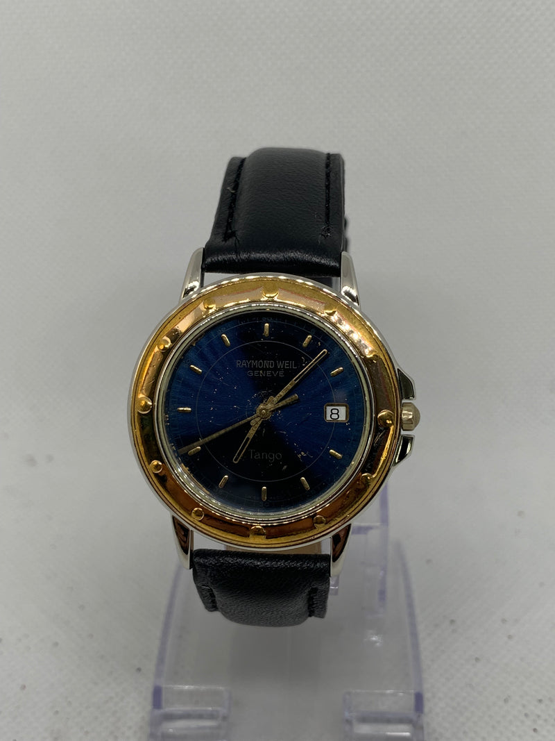 Raymond Weil Tango 5560 Men's 35mm Blue Dial Part 18k Gold Plated 5560-STP-50001