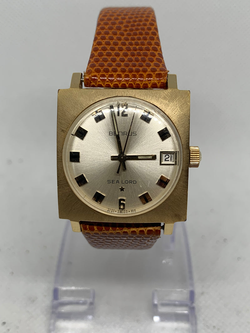 Benrus 1970's Vintage Sea Lord Stainless Steel Gold Watch