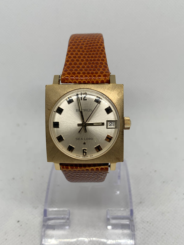 Benrus 1970's Vintage Sea Lord Stainless Steel Gold Watch