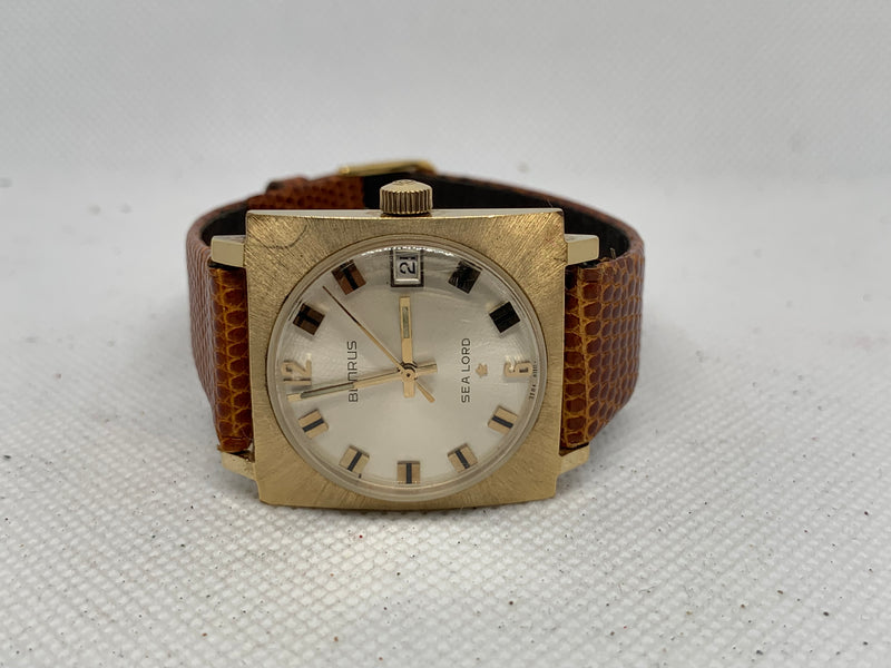 Benrus 1970's Vintage Sea Lord Stainless Steel Gold Watch