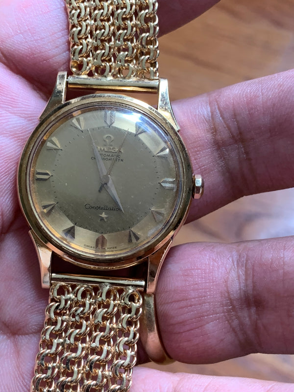 Omega Constellation Vintage 34mm 18k Yellow Gold Pie Pan Dial