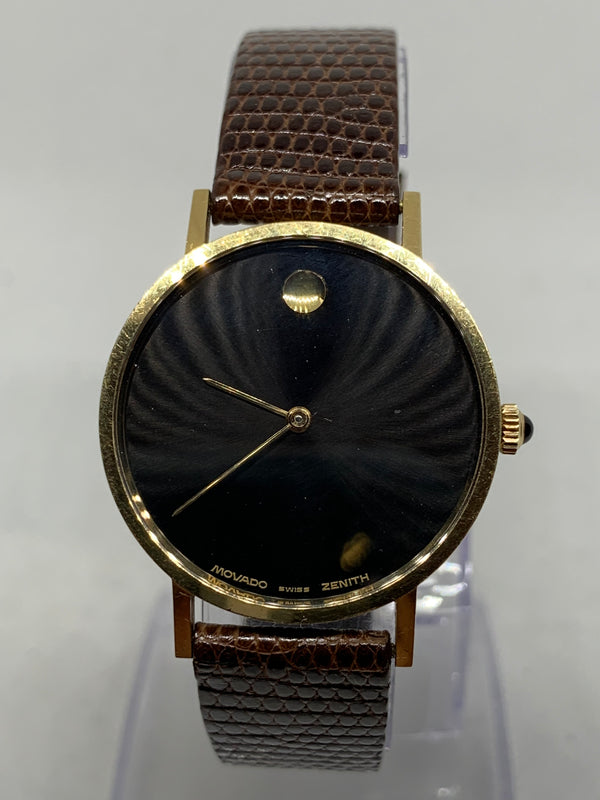Movado Museum 33mm 14K solid Yellow Gold Black Dial Zenith Hand Wind Vintage Watch