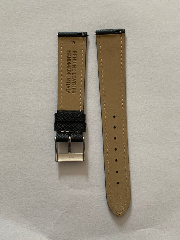 Genuine Hand Made Italian Leather Hermes Skin Strap 18/19/20mm Black