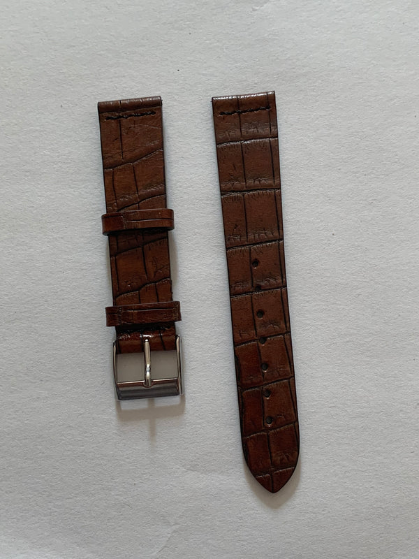 Genuine Hand Made Italian Leather Calfskin Printed Aligator 18/20mm Brown
