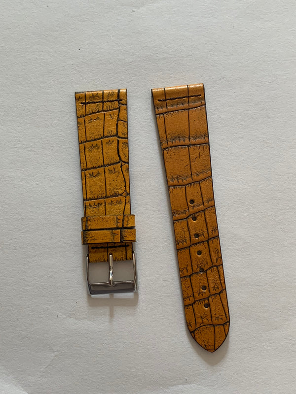 Genuine Hand Made Italian Leather Calfskin Printed Aligator 18/22mm Yellow