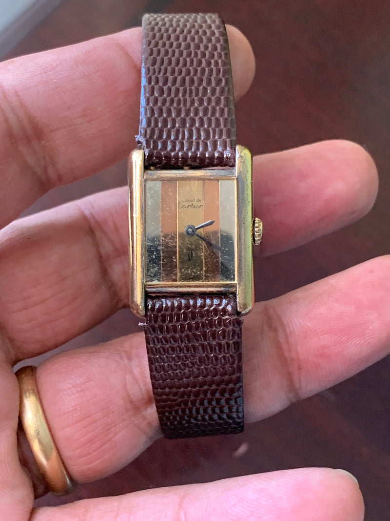 Cartier Tank Vermeil Must De Manual Wind Watch Paris 925 Argent Plaque OR G 20 M 28x21mm tri-color