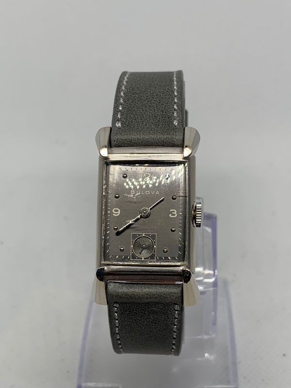 Bulova Rare 14K solid White Gold Tank Watch