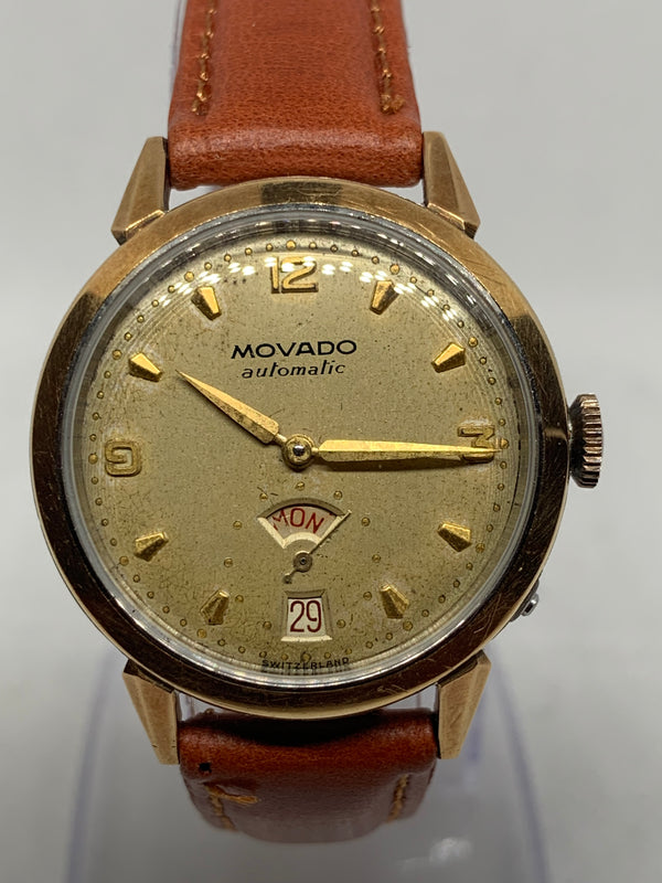 Movado Vintage Solid Gold Bezel Day Date Bumper Automatic Cal. 118 14K Bezel Watch