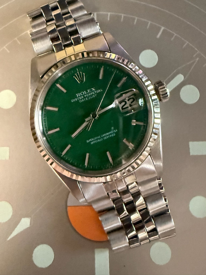 Rolex Datejust 36 Green Stella Enamel Sigma Wideboy Dial Ref 1601 Ca. 1974 Ultra Rare