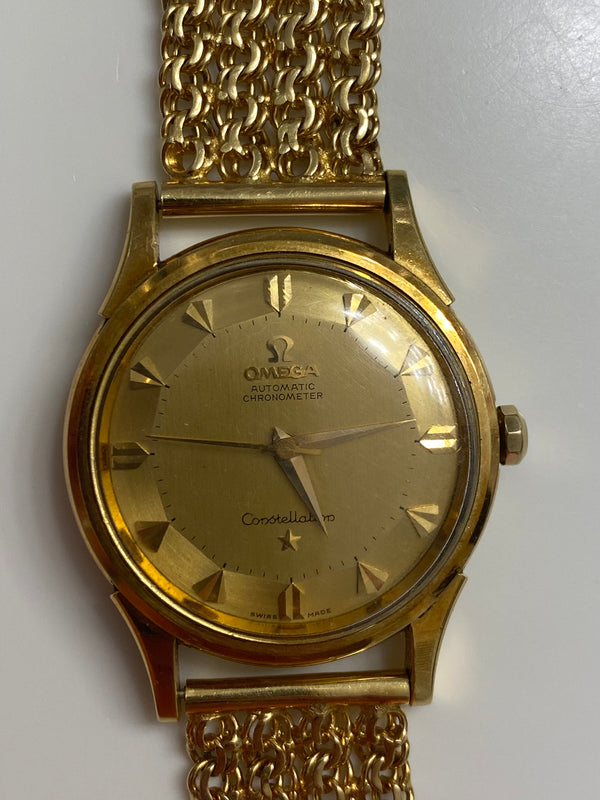 Omega Constellation Vintage 34mm 18k Yellow Gold Pie Pan Dial