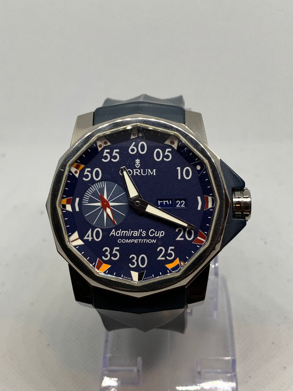 Corum Admiral's Cup Competition 48 Black Face Rubber Strap Maritime Flag Dial