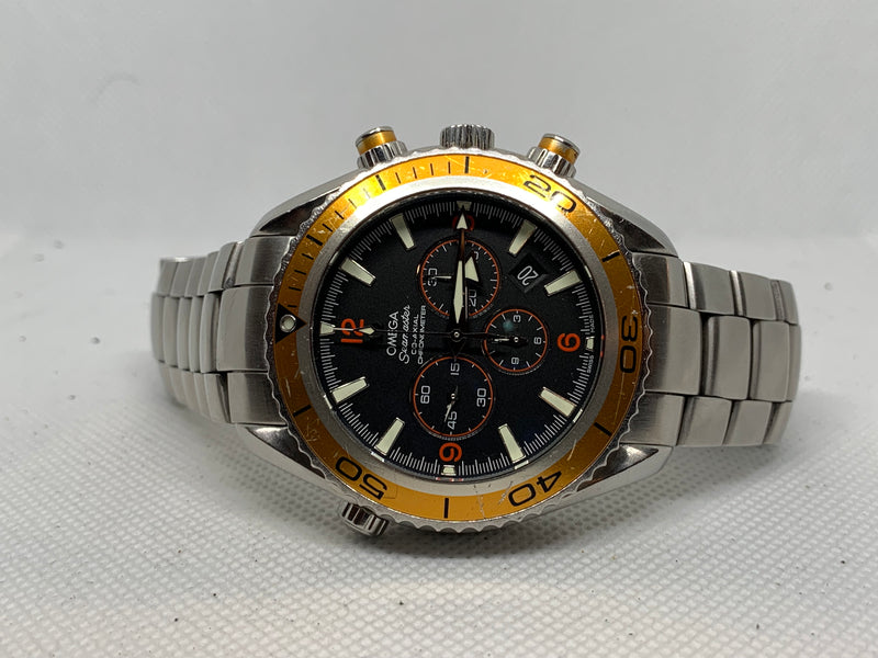 Omega Seamaster Planet Ocean Chronograph 2218.50.00 45mm Orange Steel Mens Watch
