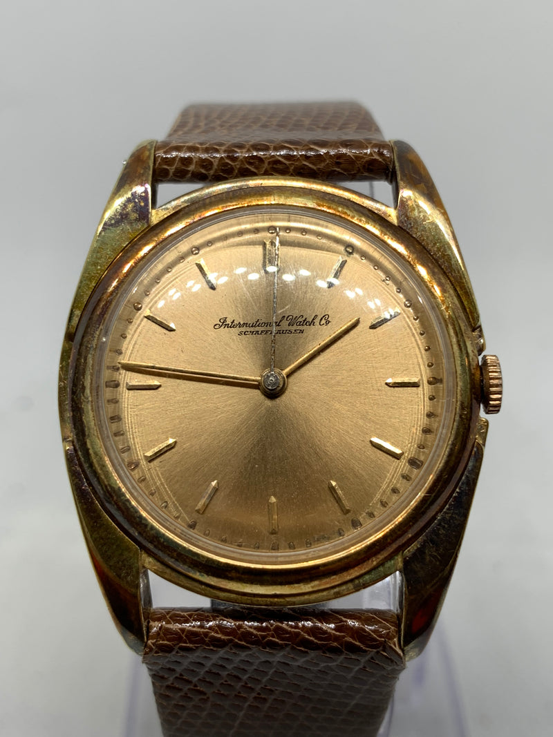 IWC mens 18k solid gold cal89 manual wind dress watch c 1950s box patina nos unpolished