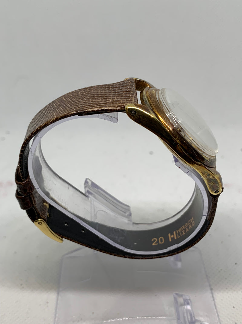 IWC mens 18k solid gold cal89 manual wind dress watch c 1950s box patina nos unpolished