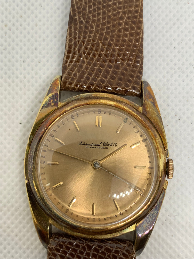 IWC mens 18k solid gold cal89 manual wind dress watch c 1950s box patina nos unpolished