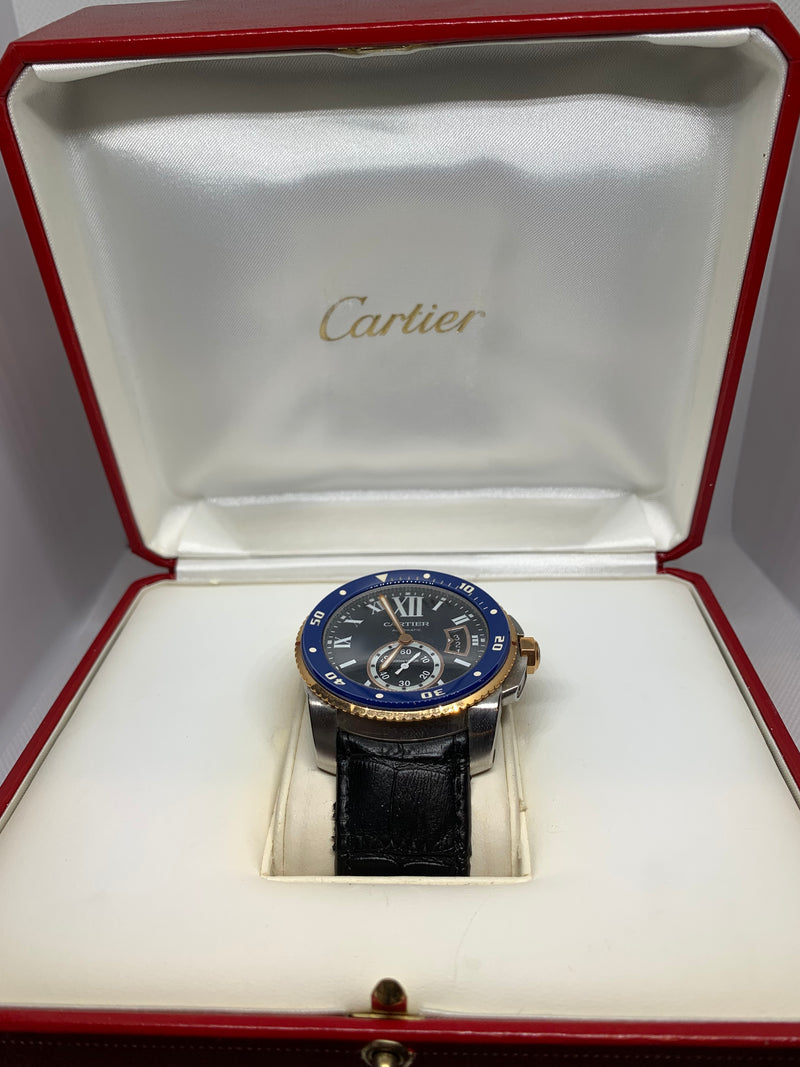 Cartier Calibre de Cartier Diver Steel & 18k Rose Gold Bezel Blue 42mm Watch W2CA0008 3729