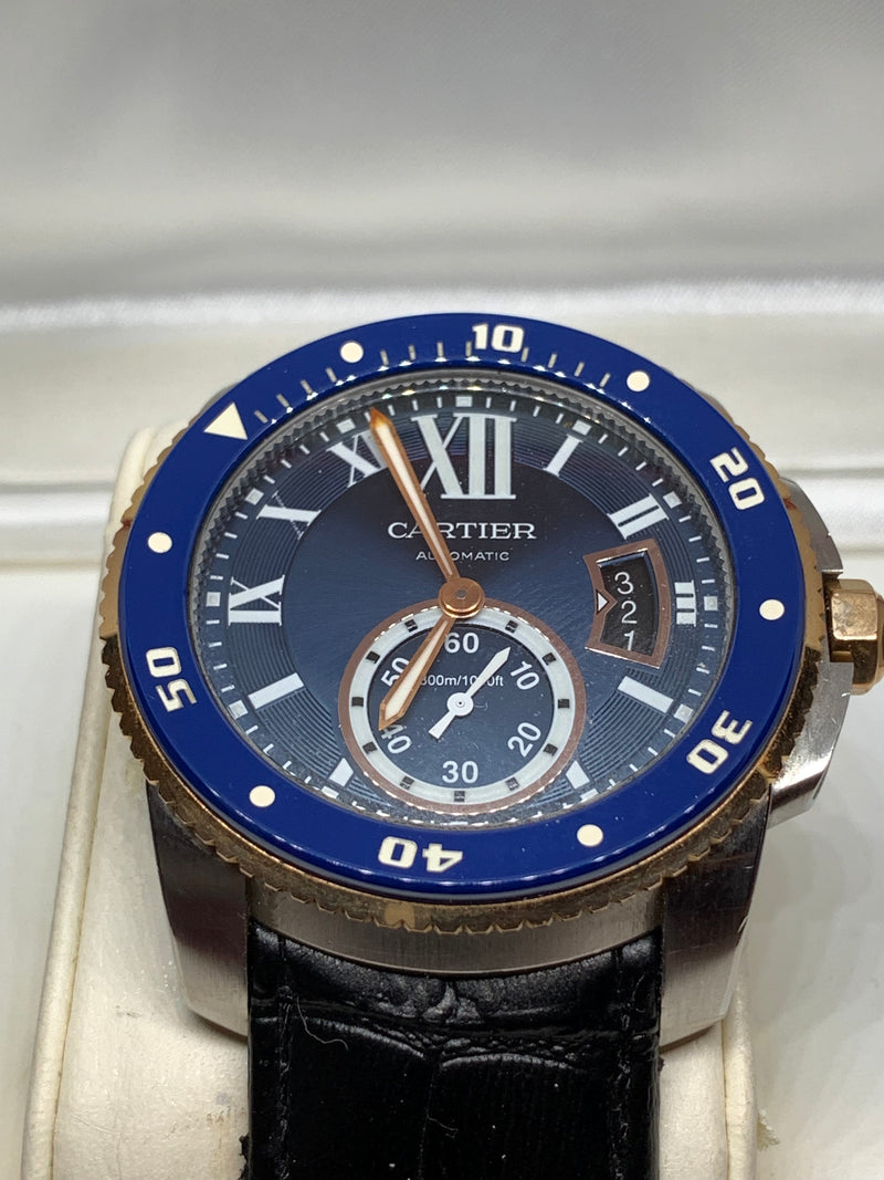 Cartier Calibre de Cartier Diver Steel & 18k Rose Gold Bezel Blue 42mm Watch W2CA0008 3729