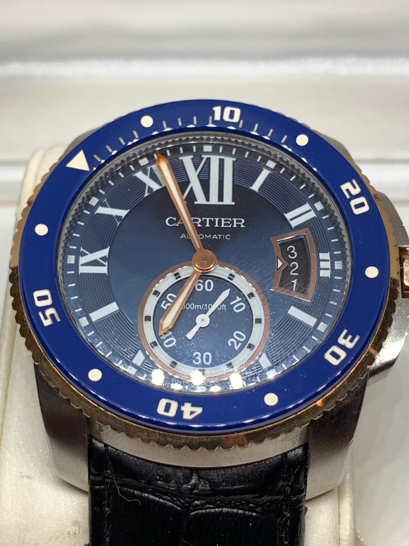Cartier Calibre de Cartier Diver Steel & 18k Rose Gold Bezel Blue 42mm Watch W2CA0008 3729