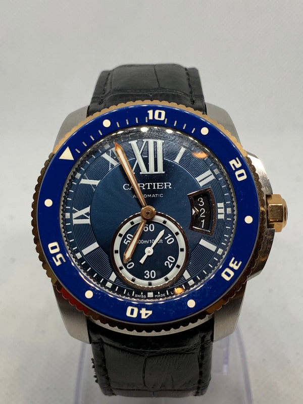 Cartier Calibre de Cartier Diver Steel & 18k Rose Gold Bezel Blue 42mm Watch W2CA0008 3729