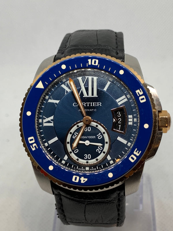 Cartier Calibre de Cartier Diver Steel & 18k Rose Gold Bezel Blue 42mm Watch W2CA0008 3729