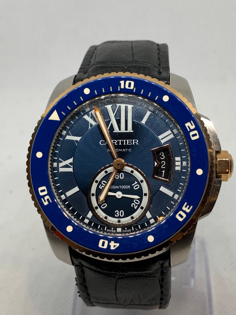 Cartier Calibre de Cartier Diver Steel & 18k Rose Gold Bezel Blue 42mm Watch W2CA0008 3729