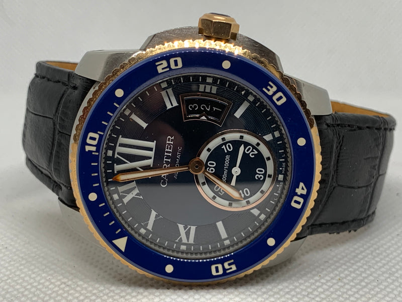 Cartier Calibre de Cartier Diver Steel & 18k Rose Gold Bezel Blue 42mm Watch W2CA0008 3729