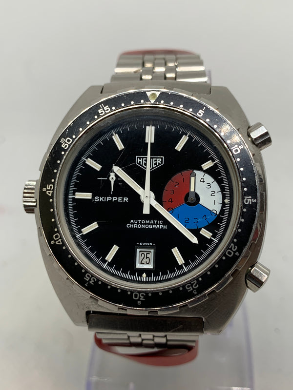Heuer Vintage SKIPPER Chronograph Ref-1163V Steel Cal-15 Original Bracelet 1975