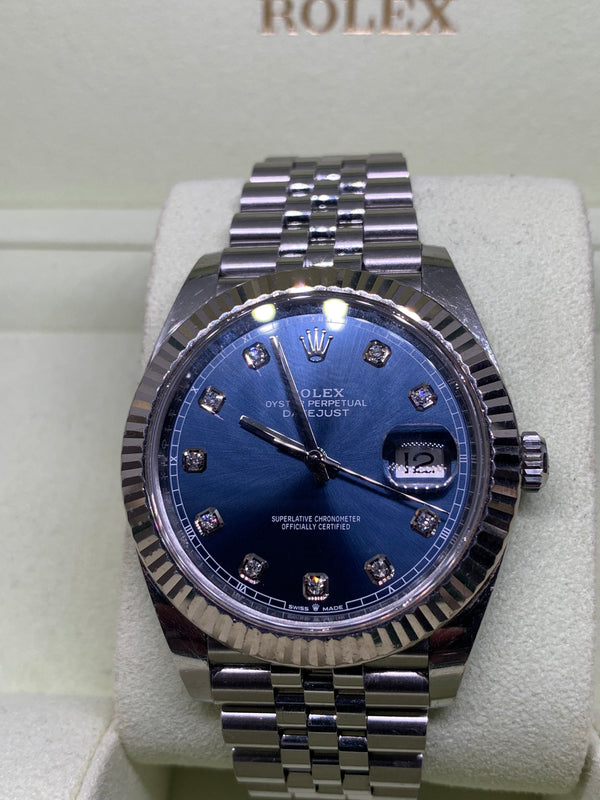 Rolex Datejust 41 Steel Jubilee Bright Blue Diamond Dial 126334 Box