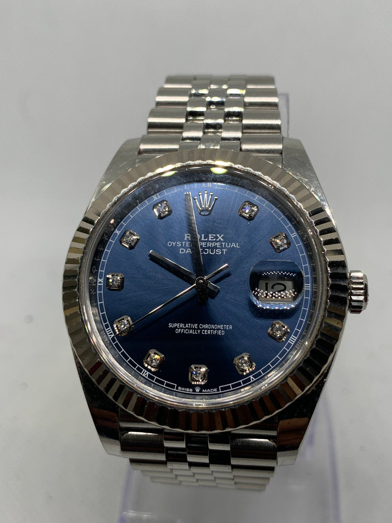 Rolex Datejust 41 Steel Jubilee Bright Blue Diamond Dial 126334 Box