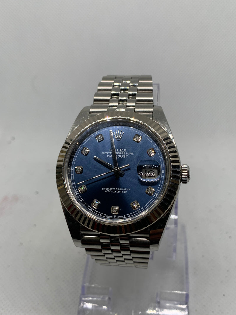 Rolex Datejust 41 Steel Jubilee Bright Blue Diamond Dial 126334 Box