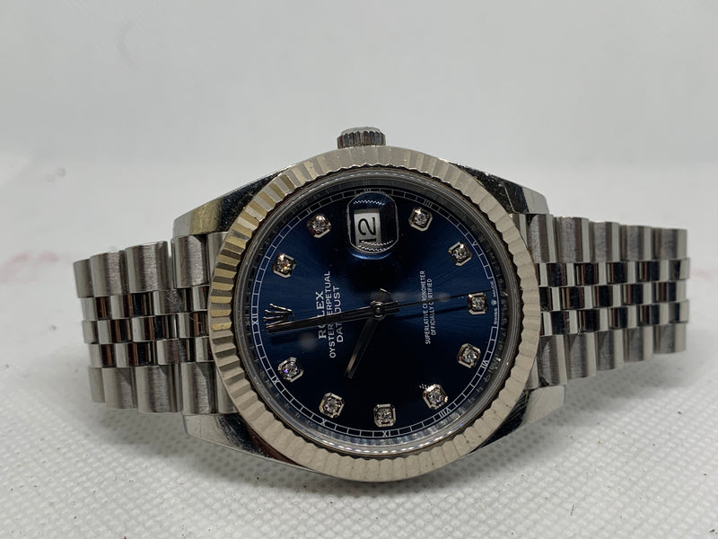 Rolex Datejust 41 Steel Jubilee Bright Blue Diamond Dial 126334 Box