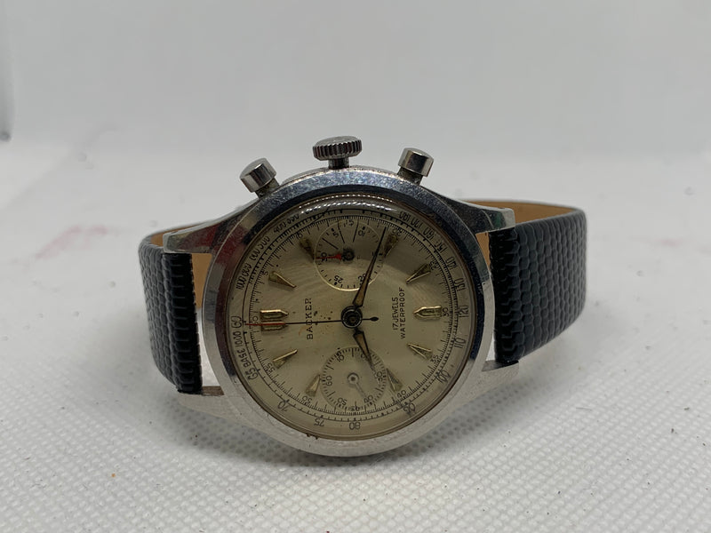 Backer Vintage Landeron 48 Chronograph Watch w/Clamshell Bucherer Case