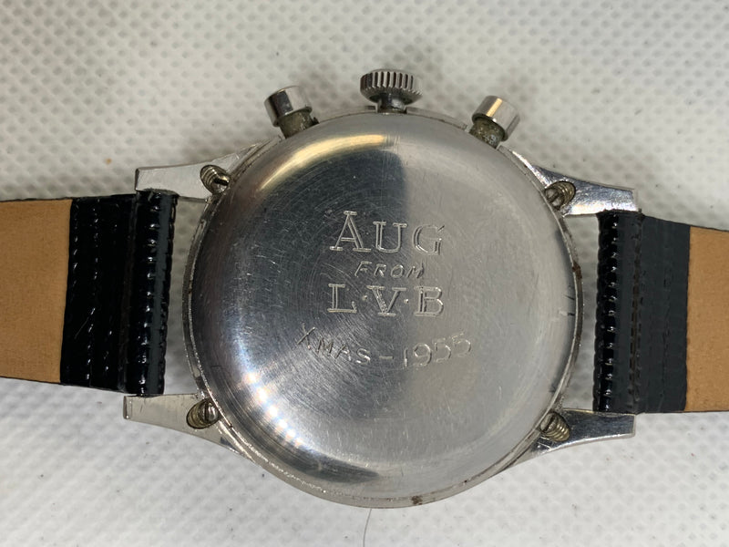 Backer Vintage Landeron 48 Chronograph Watch w/Clamshell Bucherer Case
