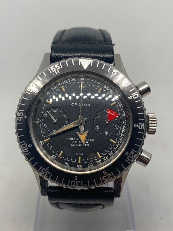 Nivada Croton Men's Rare Chronomaster Aviator Sea Diver Val.92 Stainless Steel Vintage Chronograph 39mm