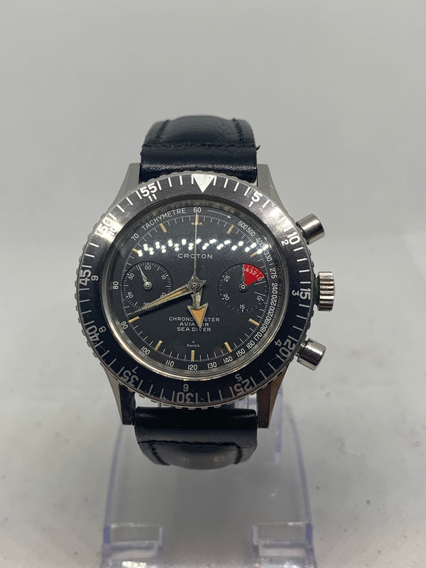 Nivada Croton Men's Rare Chronomaster Aviator Sea Diver Val.92 Stainless Steel Vintage Chronograph 39mm