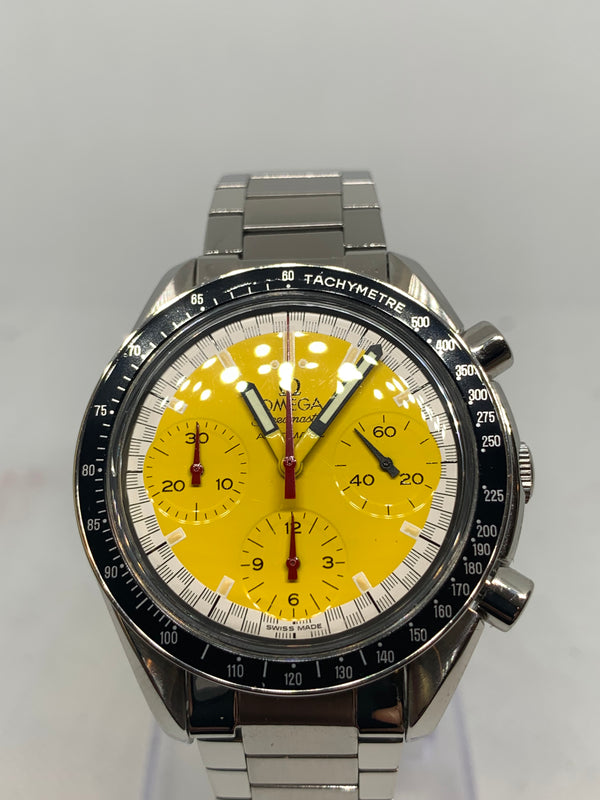 Omega Speedmaster Vintage Speedmaster Schumacher Chronograph Automatic 1990s Yellow Lacquer Dial