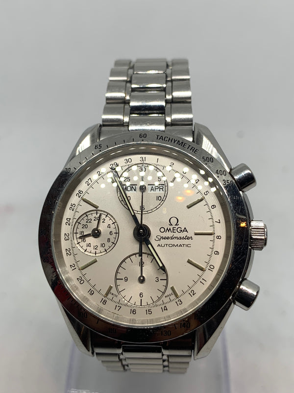 Omega Speedmaster Day Date Reference 3521.30 1990s Triple Date Automatic White Dial 39mm Case