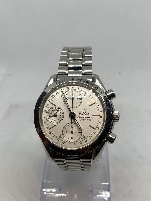 Omega Speedmaster Day Date Reference 3521.30 1990s Triple Date Automatic White Dial 39mm Case