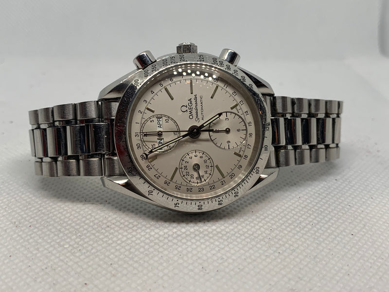 Omega Speedmaster Day Date Reference 3521.30 1990s Triple Date Automatic White Dial 39mm Case