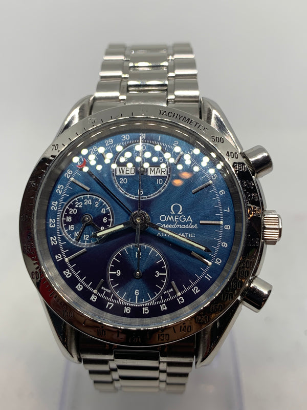 Omega Speedmaster Day Date Reference 3521.30 1990s Triple Date Automatic Blue Dial 39mm Case