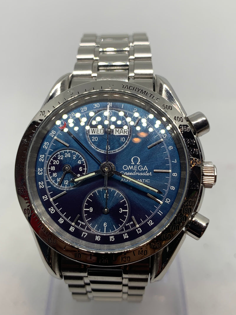 Omega Speedmaster Day Date Reference 3521.30 1990s Triple Date Automatic Blue Dial 39mm Case