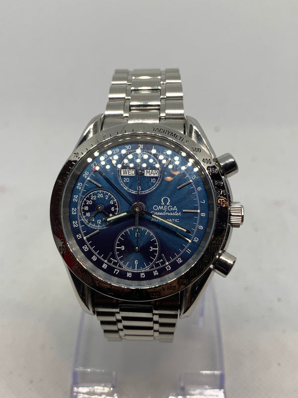 Omega Speedmaster Day Date Reference 3521.30 1990s Triple Date Automatic Blue Dial 39mm Case